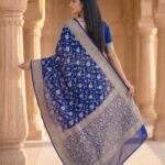 Royal Blue Handwoven Khaddi Georgette Banarasi Silk Saree