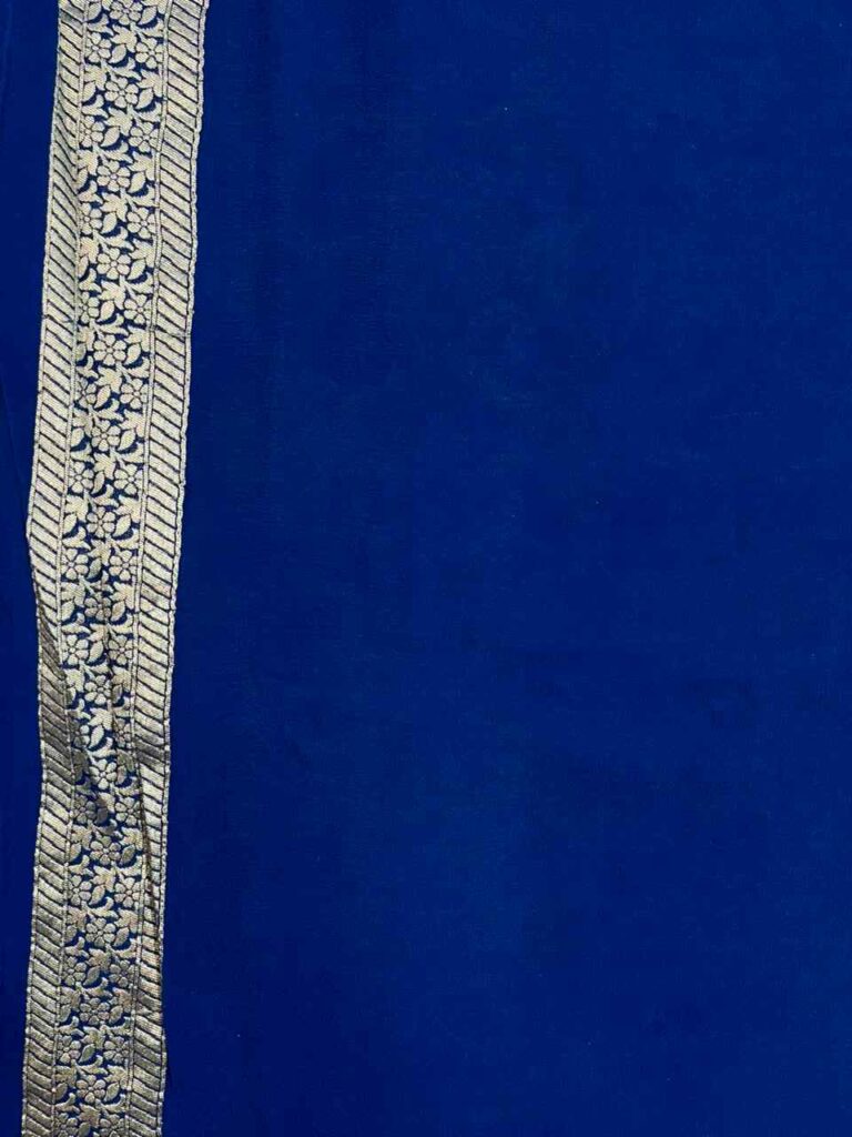 Royal Blue Handwoven Khaddi Georgette Banarasi Silk Saree
