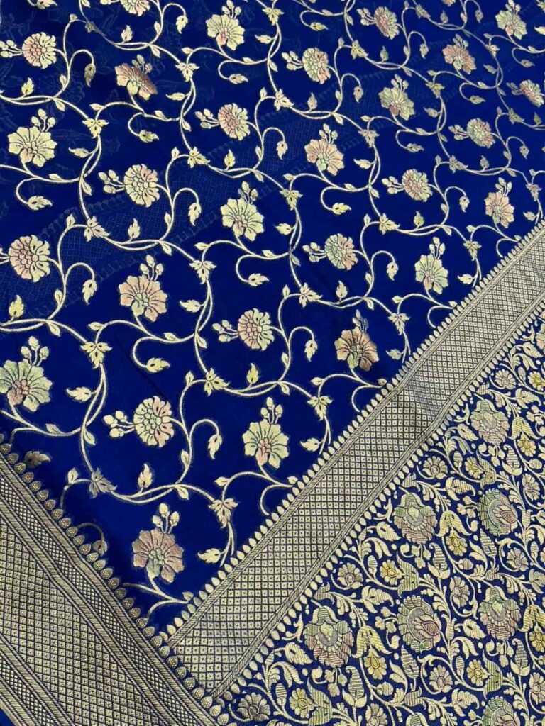 Royal Blue Handwoven Khaddi Georgette Banarasi Silk Saree