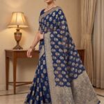 Royal Blue Handwoven Khaddi Georgette Banarasi Silk Saree
