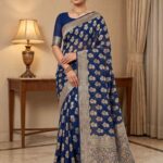 Royal Blue Handwoven Khaddi Georgette Banarasi Silk Saree