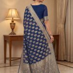 Royal Blue Handwoven Khaddi Georgette Banarasi Silk Saree