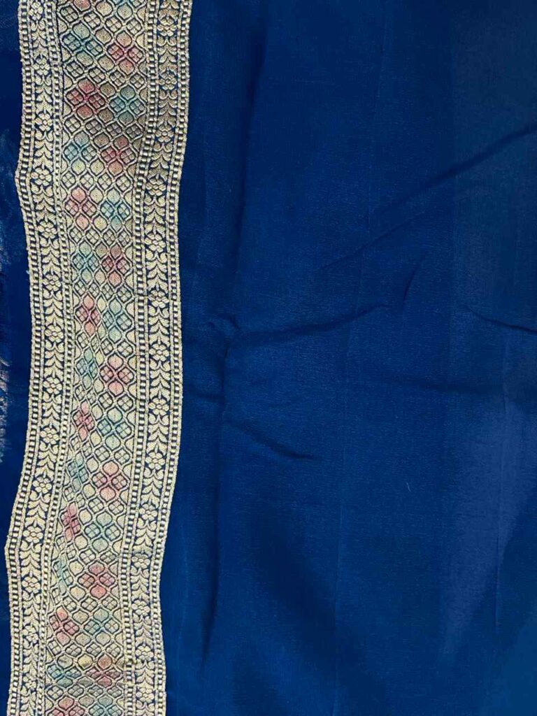 Royal Blue Handwoven Khaddi Georgette Banarasi Silk Saree