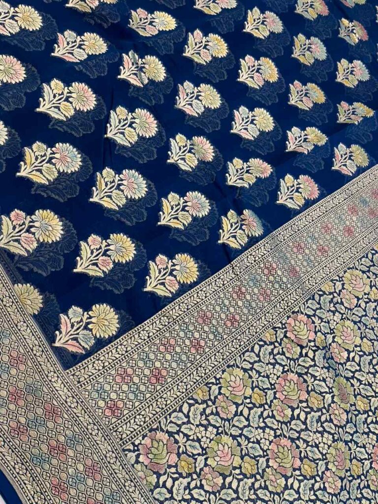 Royal Blue Handwoven Khaddi Georgette Banarasi Silk Saree