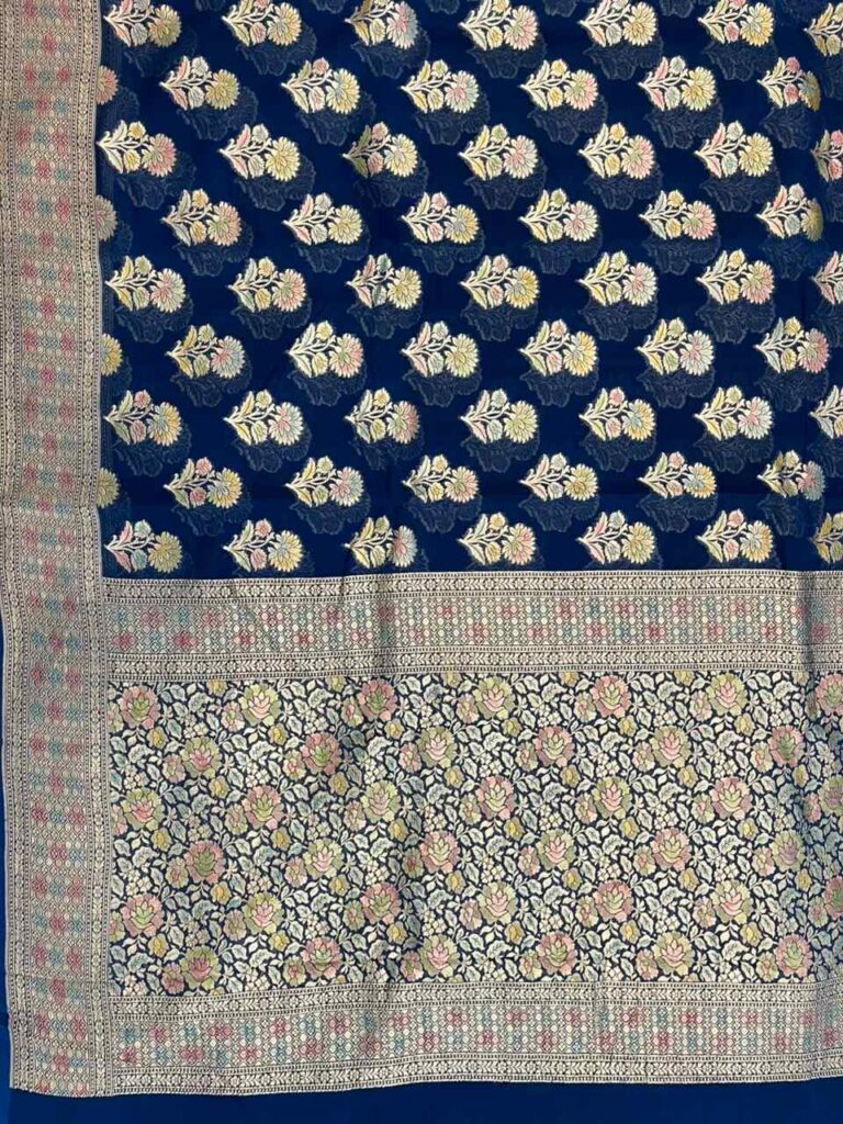 Royal Blue Handwoven Khaddi Georgette Banarasi Silk Saree