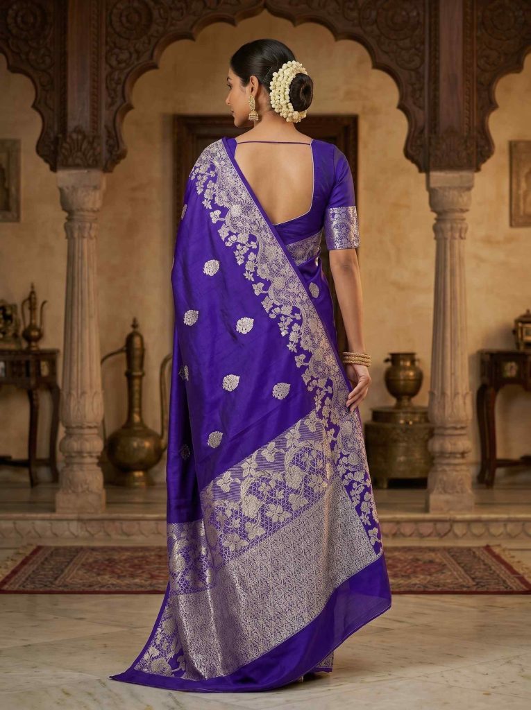 Royal Blue Handwoven Raw Mango Silk Banarasi Saree