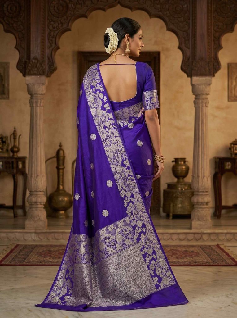 Royal Blue Handwoven Raw Mango Silk Banarasi Saree