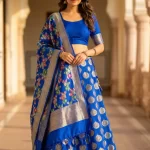 Royal Blue Kataan Semi Silk Unstiched Banarasi Lehenga