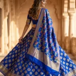 Royal Blue Kataan Semi Silk Unstiched Banarasi Lehenga