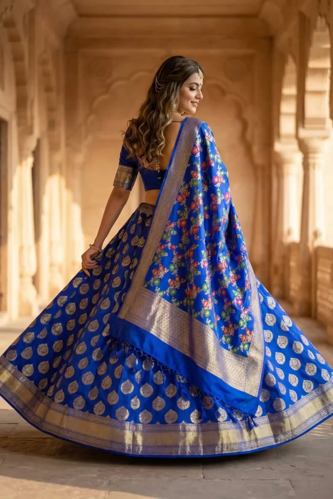 Royal Blue Kataan Semi Silk Unstiched Banarasi Lehenga