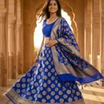 Royal Blue Kataan Semi Silk Unstiched Banarasi Lehenga