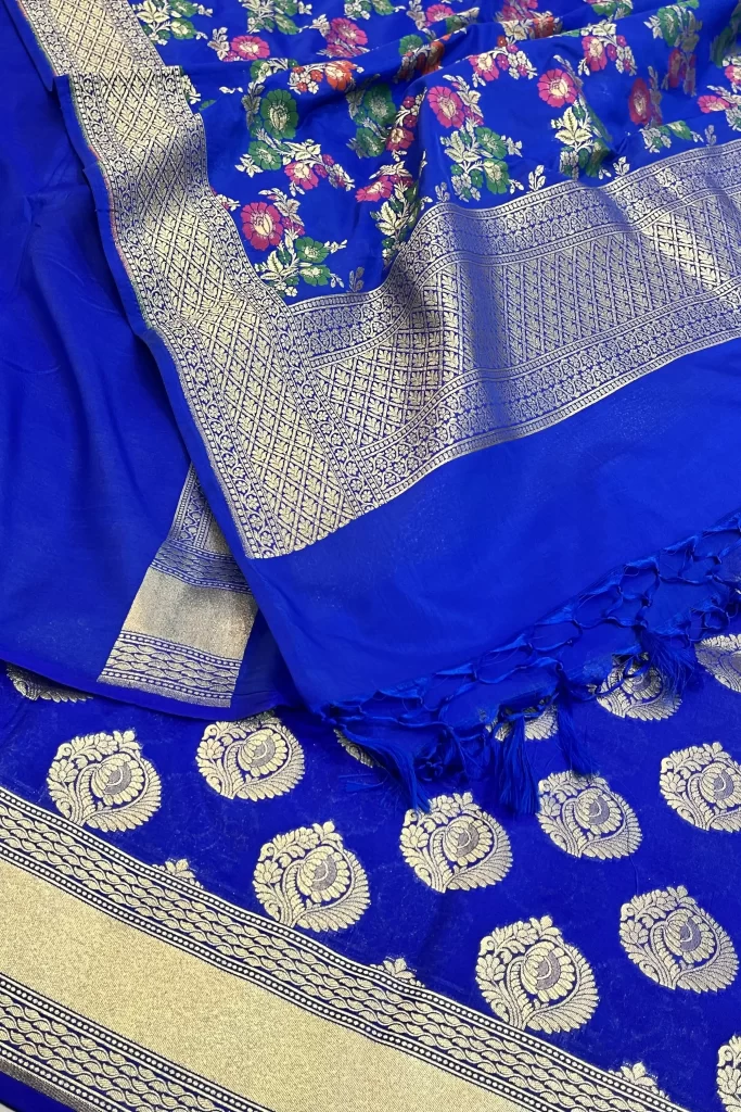Royal Blue Kataan Semi Silk Unstiched Banarasi Lehenga