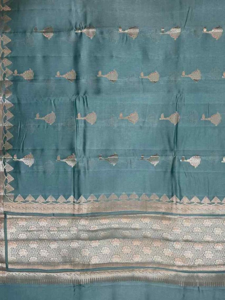 Sea Green Viscose Silk Pure Banarasi Saree With Beautiful Floral & Minakari Work
