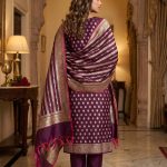 Wine Semi Silk Banarasi Dress Material
