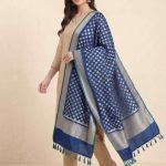 Teal Blue Semi Kataan Silk Banarasi Dupatta With Beautiful Booti Zari Work