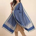 Teal Blue Semi Kataan Silk Banarasi Dupatta With Beautiful Booti Zari Work
