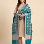Teal Blue Semi Kataan Silk Banarasi Dupatta With Beautiful Floral Jaal Zari Work