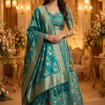 Turquoise Kataan Semi Silk Unstiched Banarasi Lehenga