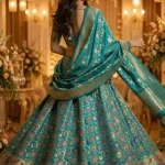 Turquoise Kataan Semi Silk Unstiched Banarasi Lehenga