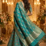 Turquoise Kataan Semi Silk Unstiched Banarasi Lehenga