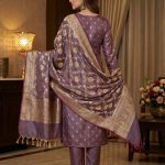 Plum Semi Silk Banarasi Dress Material