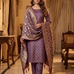 Plum Semi Silk Banarasi Dress Material