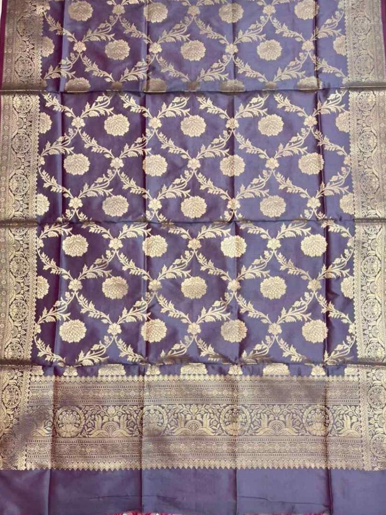 Plum Semi Silk Banarasi Dress Material