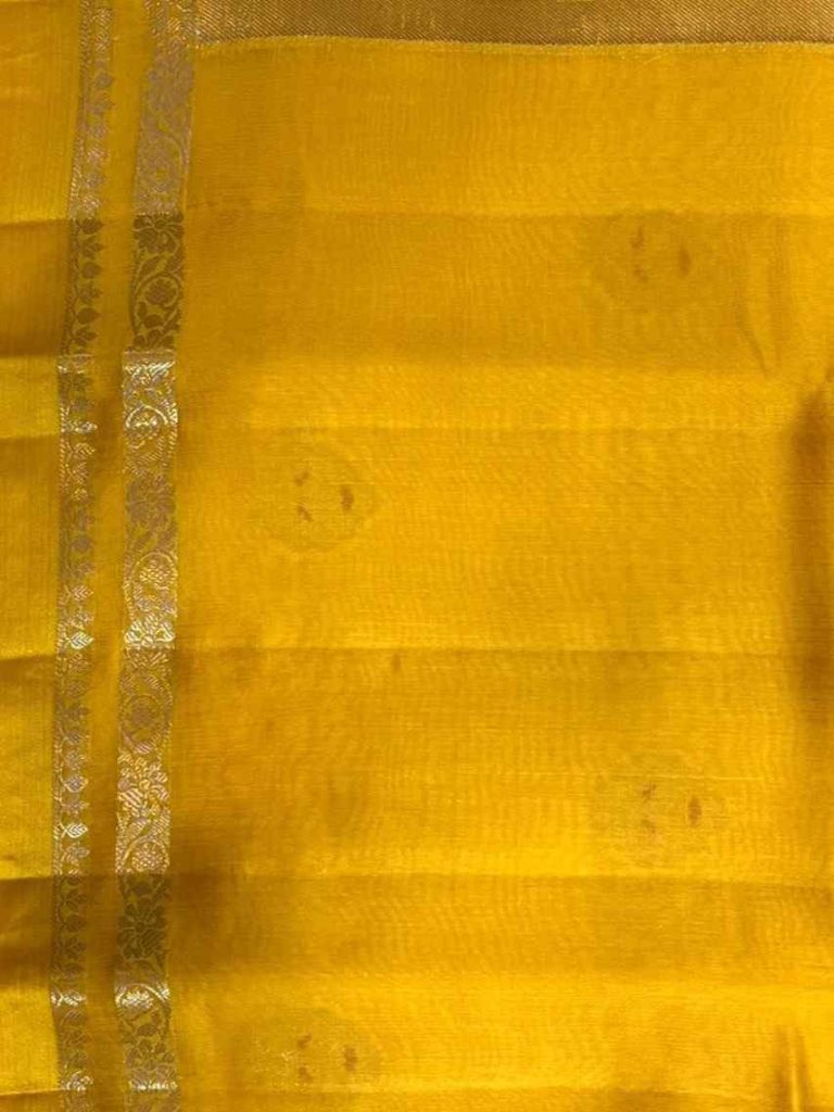 Yellow Viscose Silk Pure Banarasi Saree With Red Minakari & Floral Boota Work