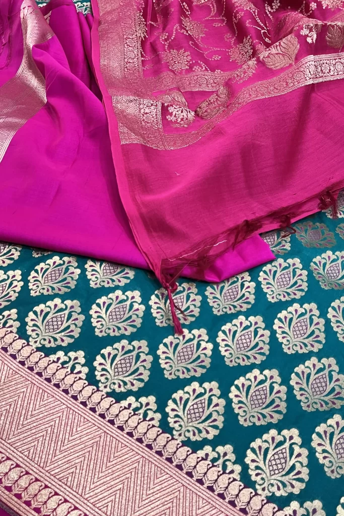 Rani Pink Semi Silk Unstiched Banarasi Lehenga