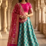 Rani Pink Semi Silk Unstiched Banarasi Lehenga