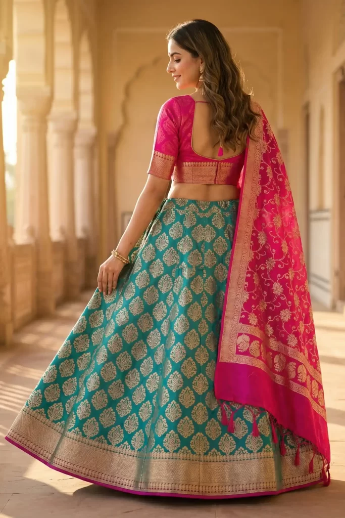 Rani Pink Semi Silk Unstiched Banarasi Lehenga