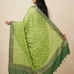 Premium chiffon silk pure Banarasi dupatta in green and bottle green with floral zari booti work