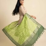 Premium chiffon silk pure Banarasi dupatta in green and bottle green with floral zari booti work
