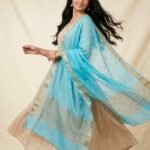 Premium chiffon silk pure Banarasi dupatta in sky blue colour with beautiful zari booti work