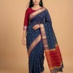 Blue Cotton Silk Banarasi Saree