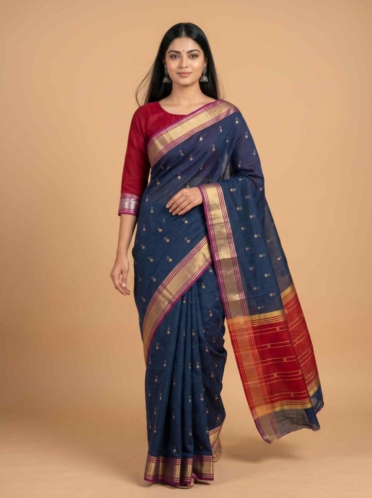 Blue Cotton Silk Banarasi Saree