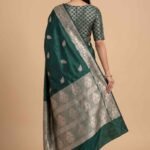 Bottle Green Semi Kataan Silk Banarasi Saree