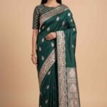 Bottle Green Semi Kataan Silk Banarasi Saree