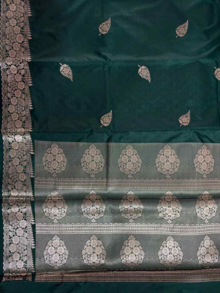 Bottle Green Semi Kataan Silk Banarasi Saree