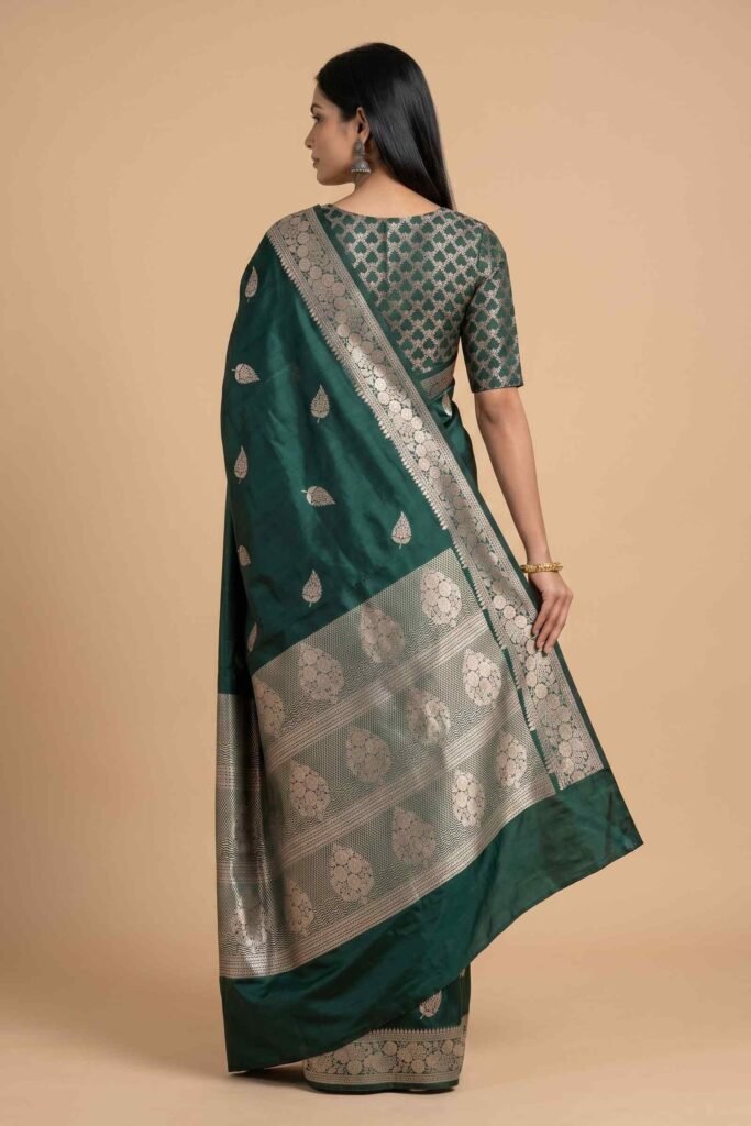 Bottle Green Semi Kataan Silk Banarasi Saree