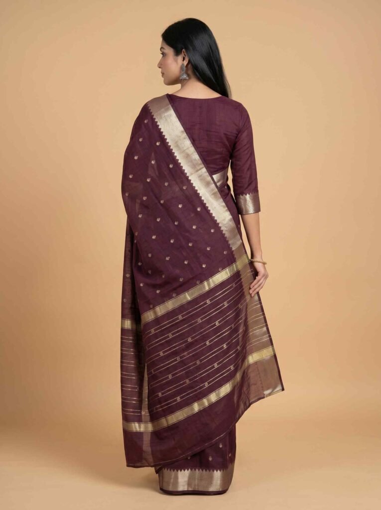 Chocolate Brown Cotton Silk Banarasi Saree