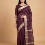 Chocolate Brown Cotton Silk Banarasi Saree