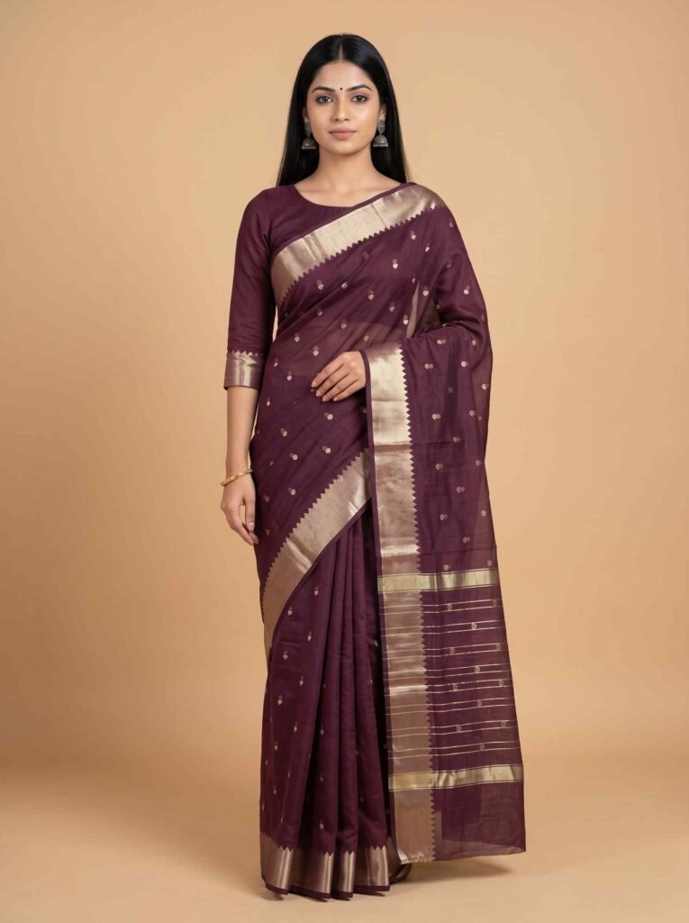 Chocolate Brown Cotton Silk Banarasi Saree