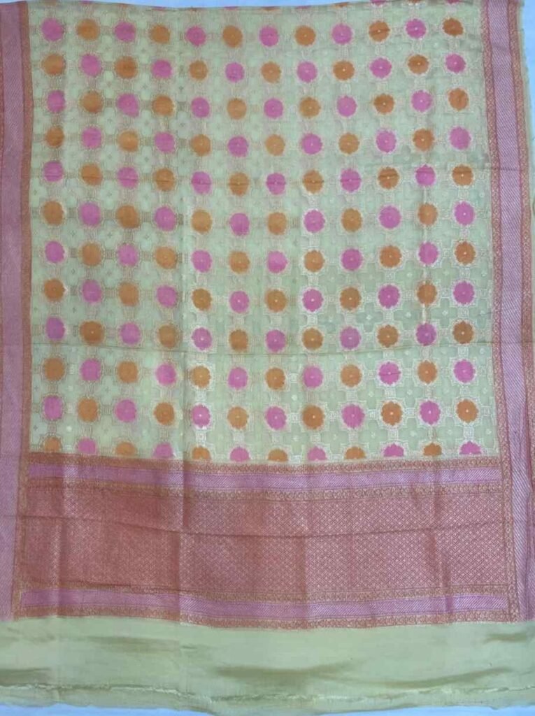 Light Yellow Khaddi Georgette Banarasi Dupatta