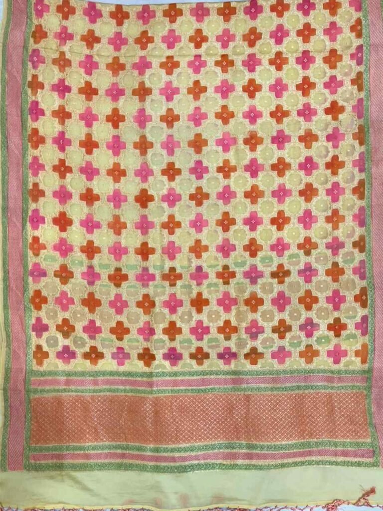 Light Yellow Khaddi Georgette Silk Pure Banarasi Dupatta