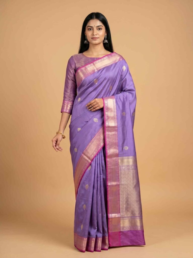 Lavender Semi Kataan silk Banarasi Saree