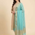 Premium chiffon silk pure Banarasi dupatta in sky blue colour with beautiful zari booti