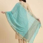 Premium chiffon silk pure Banarasi dupatta in sky blue colour with beautiful zari booti