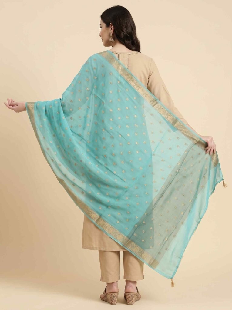 Premium chiffon silk pure Banarasi dupatta in sky blue colour with beautiful zari booti