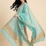 Light Blue Chiffon Silk Pure Banarasi Dupatta